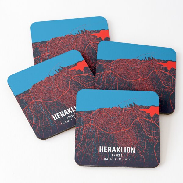 Item preview, Heraklion Red & Blue Minimalist Map designed and sold by HomeLivingCo.