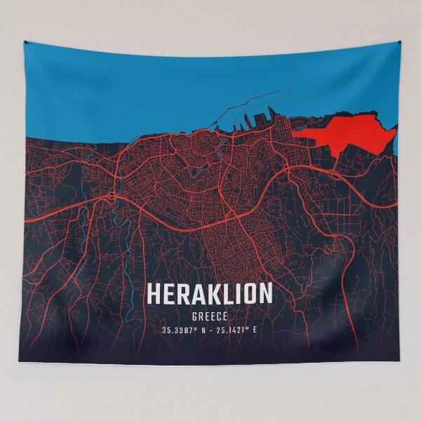 Item preview, Heraklion Red & Blue Minimalist Map designed and sold by HomeLivingCo.