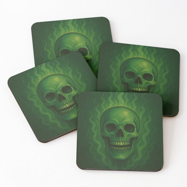 Item preview, Green Skull on Fire – Retro Horror Art designed and sold by SablePL.