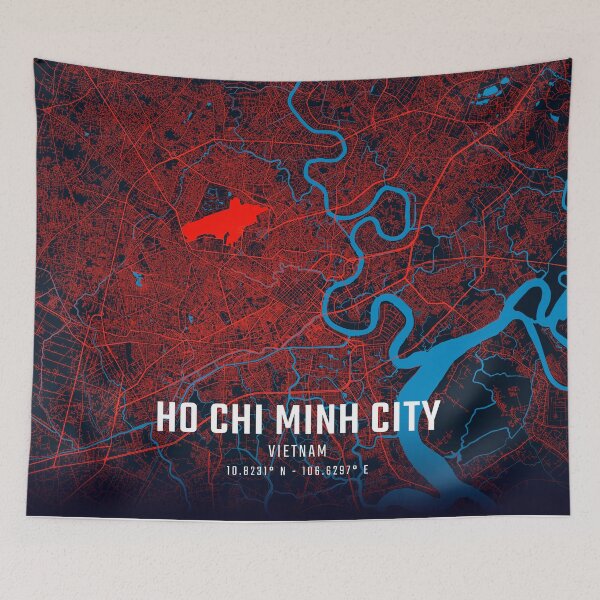 Item preview, Ho Chi Minh City Red & Blue Minimalist Map designed and sold by HomeLivingCo.