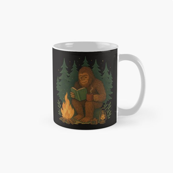 Item preview, Bigfoot Reading by Campfire – Cozy Cryptid Night Art designed and sold by Ombrya.