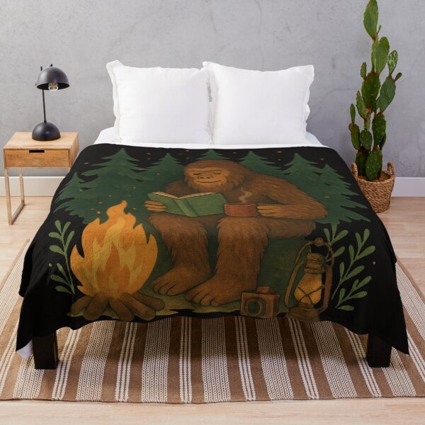 Item preview, Bigfoot Reading by Campfire – Cozy Cryptid Night Art designed and sold by Ombrya.