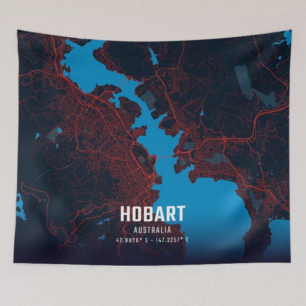 Item preview, Hobart Red & Blue Minimalist Map designed and sold by HomeLivingCo.