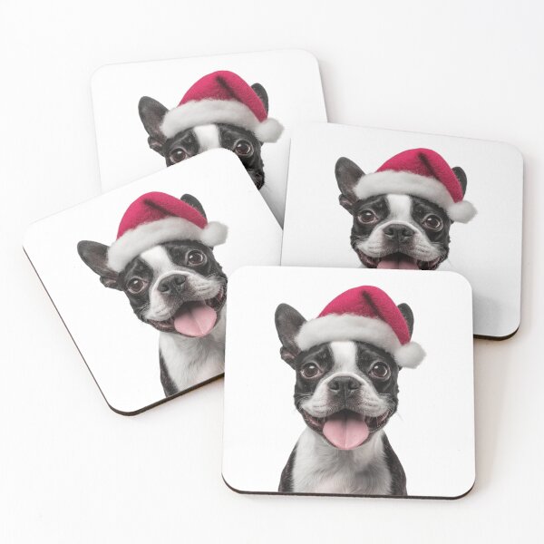 Item preview, Boston Terrier dog with Christmas Hat – Festive Boston Terrier Xmas Design designed and sold by LazyOwlStore.