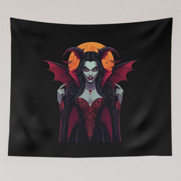 Item preview, Vampire Queen with Horns and Blood Moon designed and sold by DreamArtmaStudio.