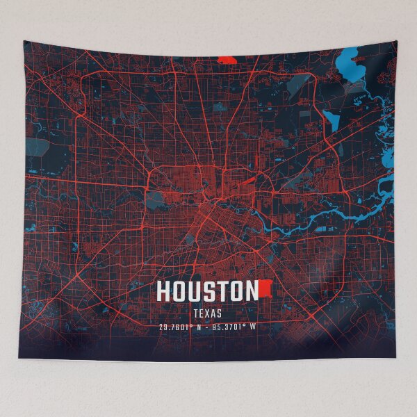 Item preview, Houston Red & Blue Minimalist Map designed and sold by HomeLivingCo.