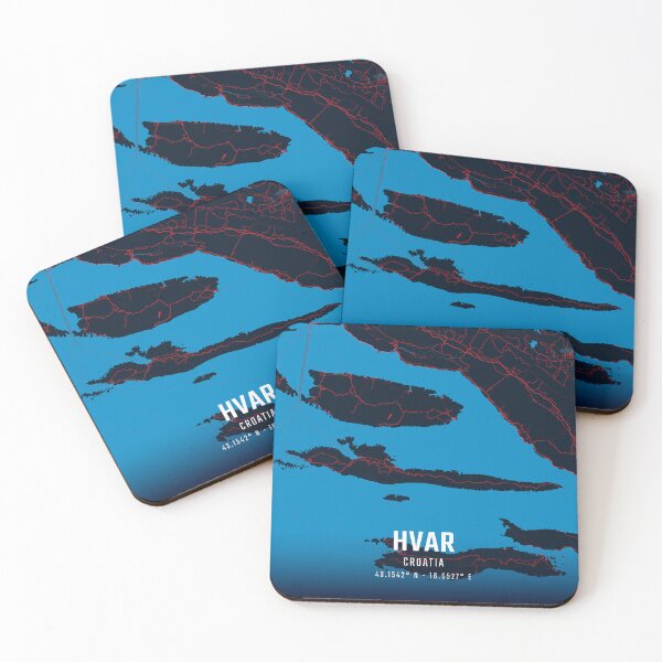 Item preview, Hvar Red & Blue Minimalist Map designed and sold by HomeLivingCo.