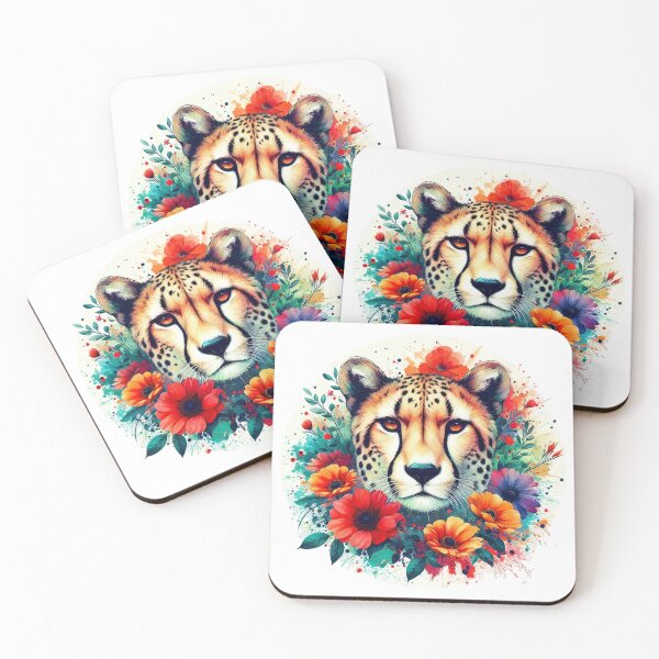 Item preview, A beautiful, majestic, fast, and strong cheetah with various leaves and flowers designed and sold by Marcoshop10.
