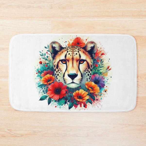 Item preview, A beautiful, majestic, fast, and strong cheetah with various leaves and flowers designed and sold by Marcoshop10.
