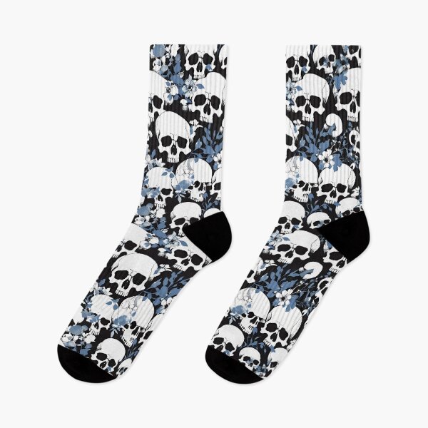 Item preview, "Skulls and Blossoms – Gothic Floral Pattern on Black" designed and sold by dreampik.