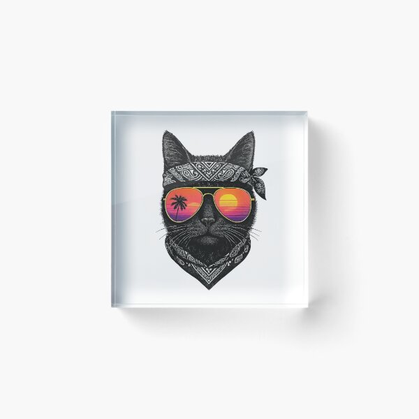 Item preview, Cool Cat Sunset Design, Tropical Aviator Sunglasses Art, Retro Vibes designed and sold by NaphDesigns.