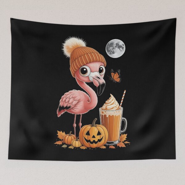Item preview, Cute flamingo in Autumn with Pumpkin Drink designed and sold by ValerieRodrigue.