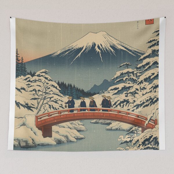 Item preview, Bridge at Fuji | Ukiyo-e Snow Scene designed and sold by Vandy Fullam.