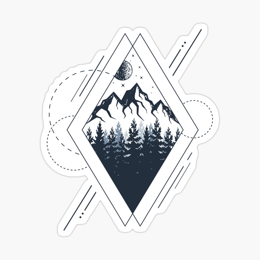 Mountains in a diamond with planets and stars in the background outside the  shape tattoo idea | TattoosAI