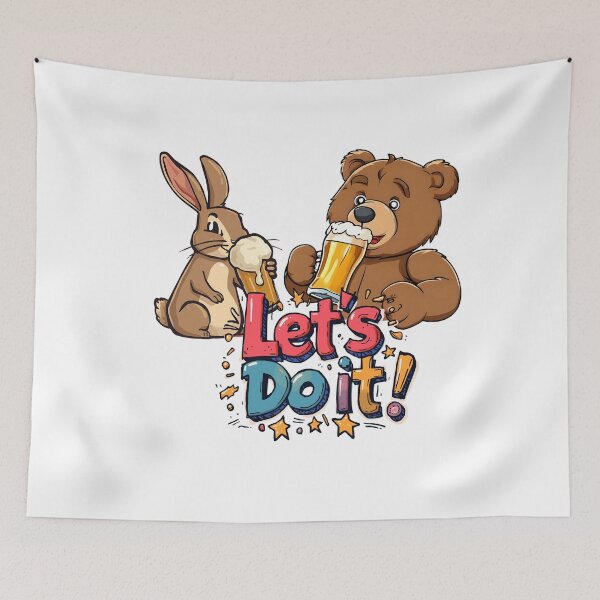 Item preview, Let’s Do It! – Funny Bear and Rabbit Beer Cartoon designed and sold by CARTOON CRAZE.