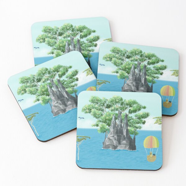 Item preview, Three friends on an adventure towards a black rock and a big tree island designed and sold by greenPQBstudio.