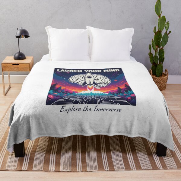 Item preview, Launch Your Mind - Explore the Innervese - Retro Brain Rocket Art designed and sold by RedDelaney.