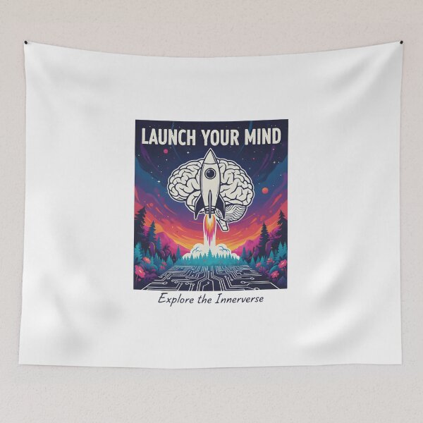 Item preview, Launch Your Mind - Explore the Innervese - Retro Brain Rocket Art designed and sold by RedDelaney.