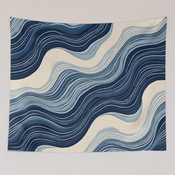 Item preview, Swirling Waves of Edo – Abstract Japanese Textile Pattern with Flowing Embroidery Motifs designed and sold by The Cozy Stripe | Modern Textile Stories.