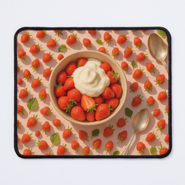 Artikelvorschau, Erdbeeren und Sahne Flat Lay entworfen und verkauft von SassyArtistry.