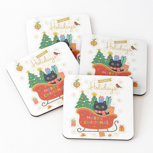 Item preview, Black Cat and Christmas Gifts on Santa's Sleigh designed and sold by Cat-loveparttime.