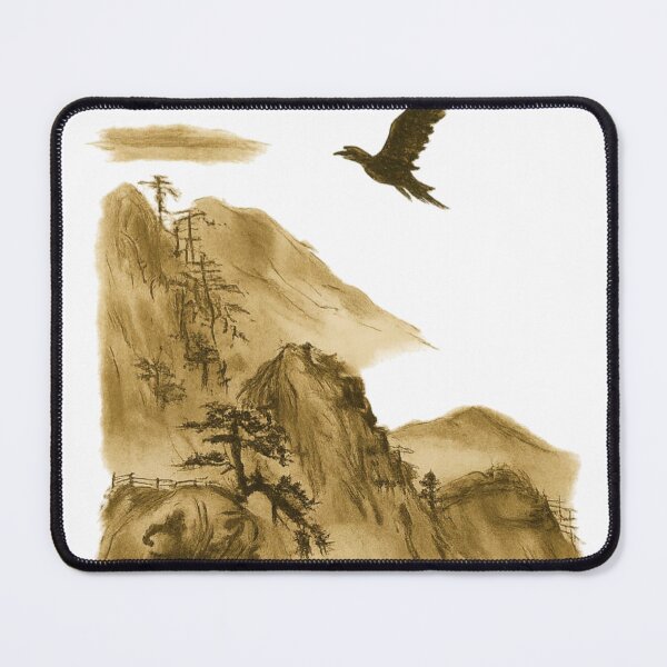 Item preview, Japanese Ink Art Mountain with Bird | Zen Minimal Landscape Painting | Sumi-e Nature Aesthetic Design designed and sold by KDesignCrafts.