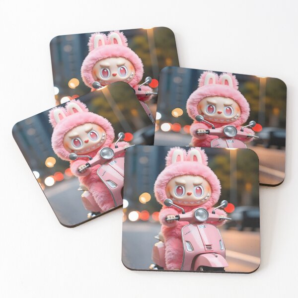 Item preview, Fuzzy Pink Bunny Rider — Urban Scooter Cutie Illustration designed and sold by thirteen-studio.