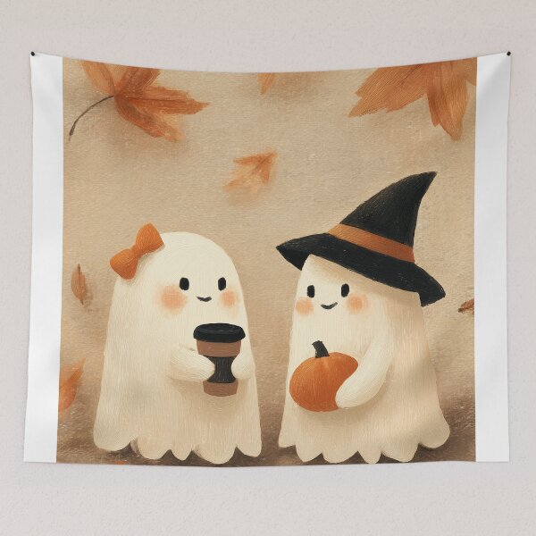 Item preview, Cute Autumn Ghosts - Pumpkin Spice Halloween Illustration designed and sold by Wall Hues.