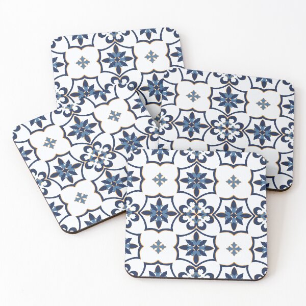 Item preview, Navy and Light Blue Rosette Moroccan Tile with Clover Motif and Gold Accents designed and sold by SGStudio_Thailand.
