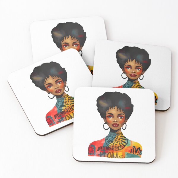 Artikelvorschau, Bunte schwarze Frau Afro Aquarell Kunst mit Creolen entworfen und verkauft von OsasChild.