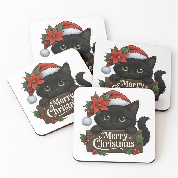 Item preview, Merry Christmas with Black Kitten designed and sold by Cat-loveparttime.