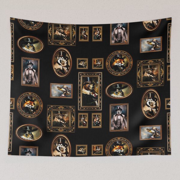 Item preview, Vintage Animal Art: Animal Gentlemen Portrait Pattern | Animal Art | Oil Painting | Animal Portrait | Black Background designed and sold by UnhingedBird.