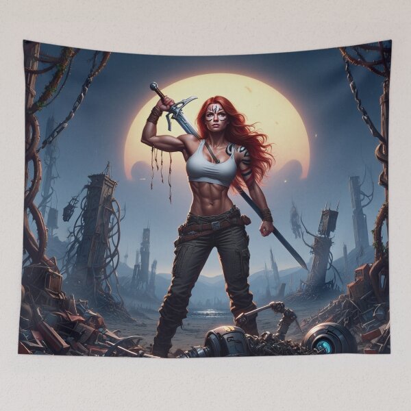Item preview, The Techno Samurai Warrior woman illustration art designed and sold by Vintage Designs +.