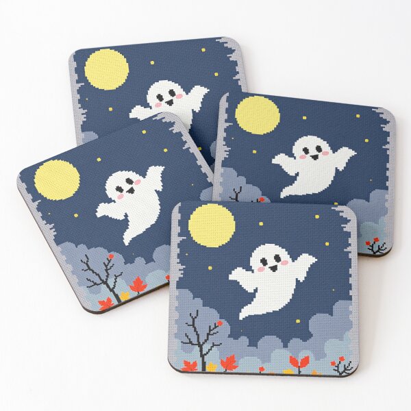 Item preview, Cute Ghost Cross Stitch Art – Halloween Night Embroidery Design designed and sold by MiraLumeStudio.