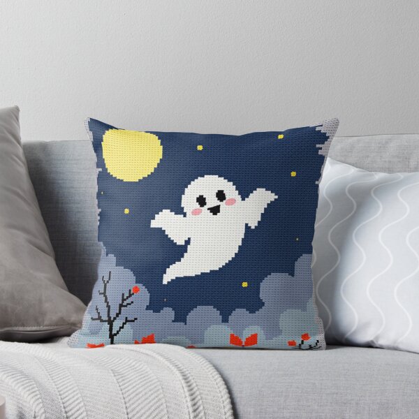 Item preview, Cute Ghost Cross Stitch Art – Halloween Night Embroidery Design designed and sold by MiraLumeStudio.