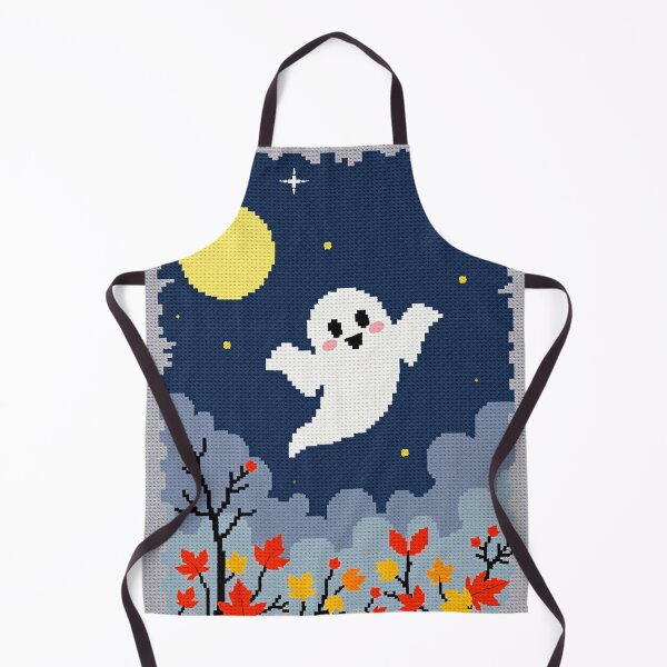 Item preview, Cute Ghost Cross Stitch Art – Halloween Night Embroidery Design designed and sold by MiraLumeStudio.