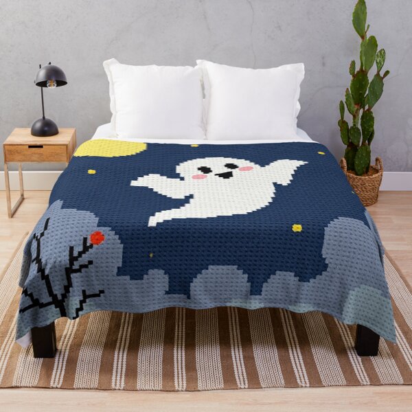 Item preview, Cute Ghost Cross Stitch Art – Halloween Night Embroidery Design designed and sold by MiraLumeStudio.