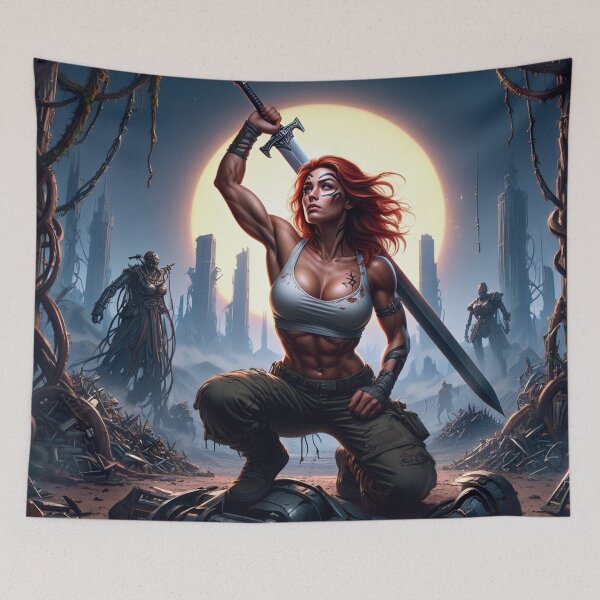 Item preview, The Techno Samurai Warrior woman illustration art designed and sold by Vintage Designs +.