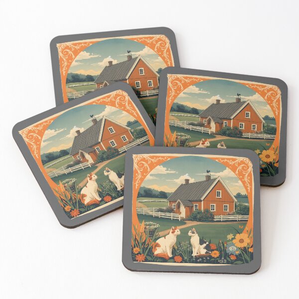 Item preview, Country Cats by the Cottage – Vintage Farmhouse Scene designed and sold by TestudoDesign.