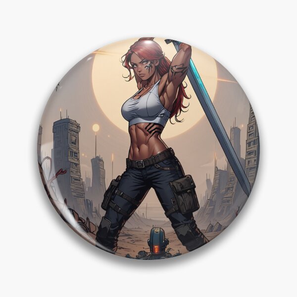Item preview, The Techno Samurai Warrior woman illustration art designed and sold by Vintage Designs +.