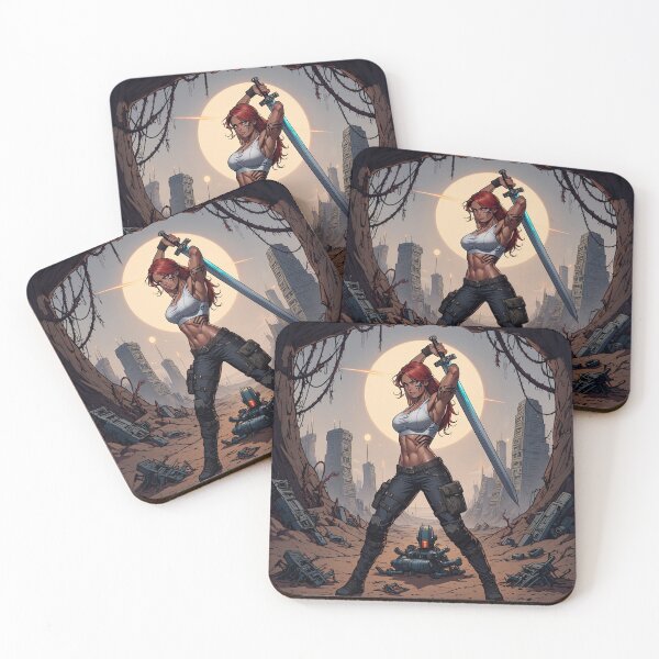Item preview, The Techno Samurai Warrior woman illustration art designed and sold by Vintage Designs +.