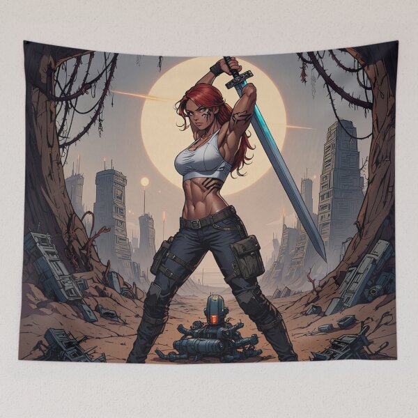 Item preview, The Techno Samurai Warrior woman illustration art designed and sold by Vintage Designs +.