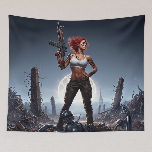 Item preview, The Techno Samurai Warrior woman illustration art designed and sold by Vintage Designs +.