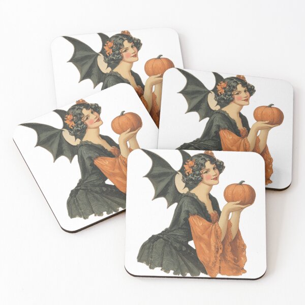 Item preview, Vintage Halloween Bat Woman Holding a Pumpkin Spooky Nostalgia Style designed and sold by CharlieDesings.