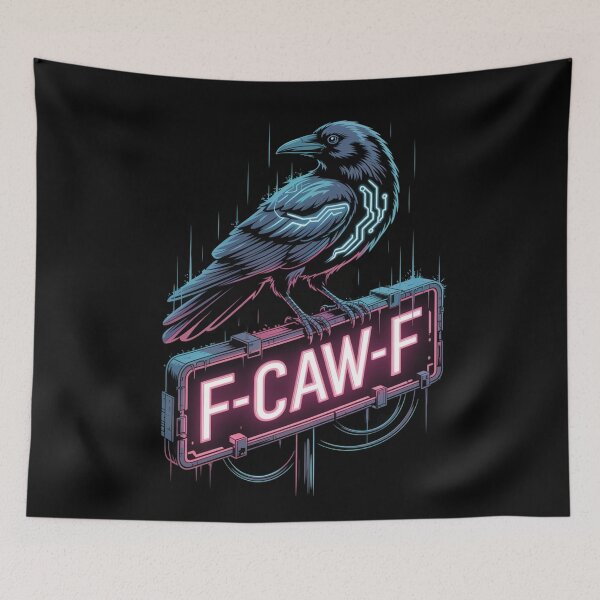 Artikelvorschau, F-CAW-F Cyberpunk Raven Neon Schild T-Shirt - Sci-Fi Techwear Art entworfen und verkauft von DarylWelsh2024.