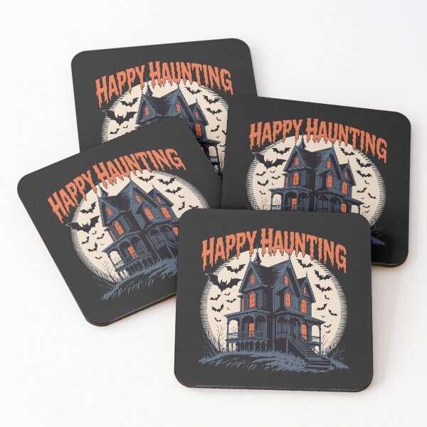 Item preview, A cute Product for Halloween featurinpg a spooky house with bats—HAPPY HAUNTING designed and sold by Gadget80.