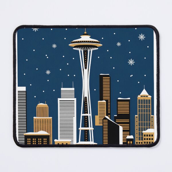 Item preview, Christmas in Seattle – Minimalist Space Needle Skyline Art | Modern Winter City Illustration designed and sold by RobiCom.