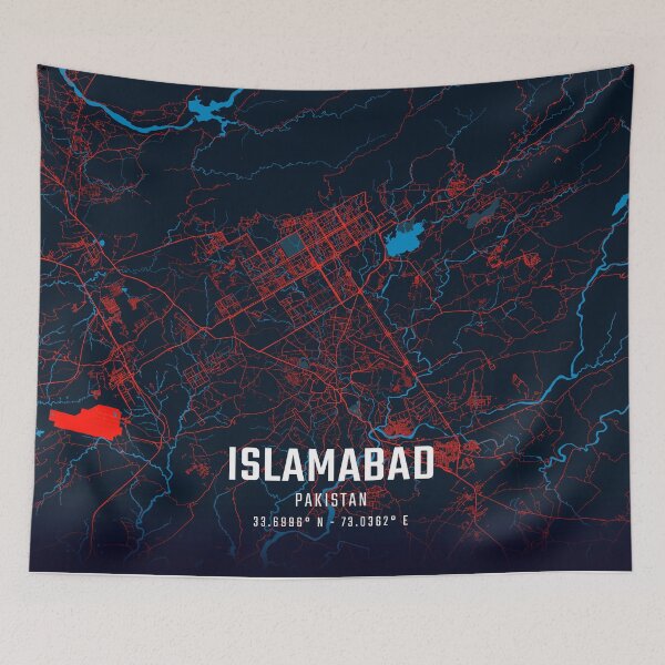 Item preview, Islamabad Red & Blue Minimalist Map designed and sold by HomeLivingCo.