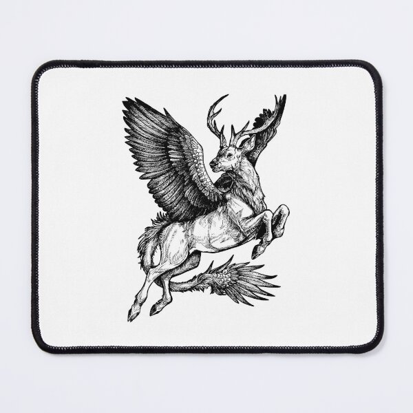 Item preview, Peryton artwork - mythical creature, medieval bestiary, fantasy deer, winged deer, ink illustration, inktober designed and sold by Ryuvhiel.