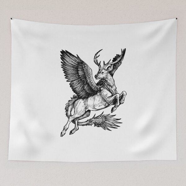 Item preview, Peryton artwork - mythical creature, medieval bestiary, fantasy deer, winged deer, ink illustration, inktober designed and sold by Ryuvhiel.